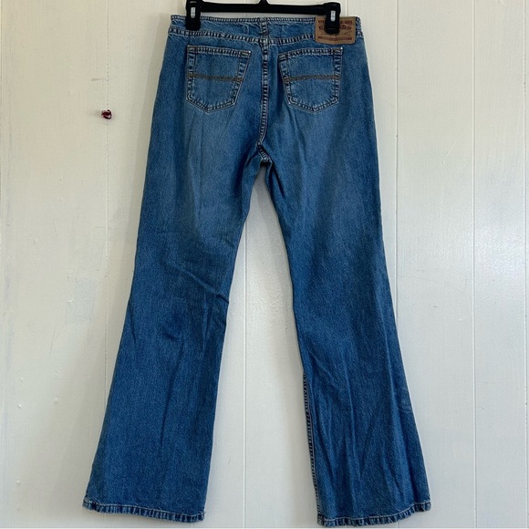 Express Y2K 90s Denim Blue Low Rise Button Fly Hipster Flare Jeans Size 7/8. - Picture 2 of 10